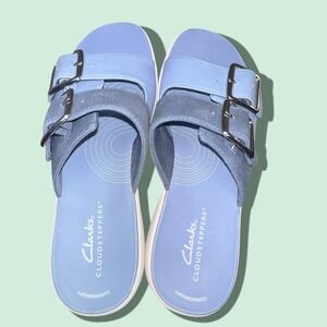 Clarks Cloudsteppers Women's Slide Sandal Demin‎ Comfort Cushioned Buckle Size 7